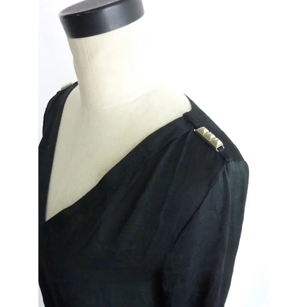 Zara Black V Neck Satin Blouse with 3/4 Sleeves M Top - Picture 5 of 6